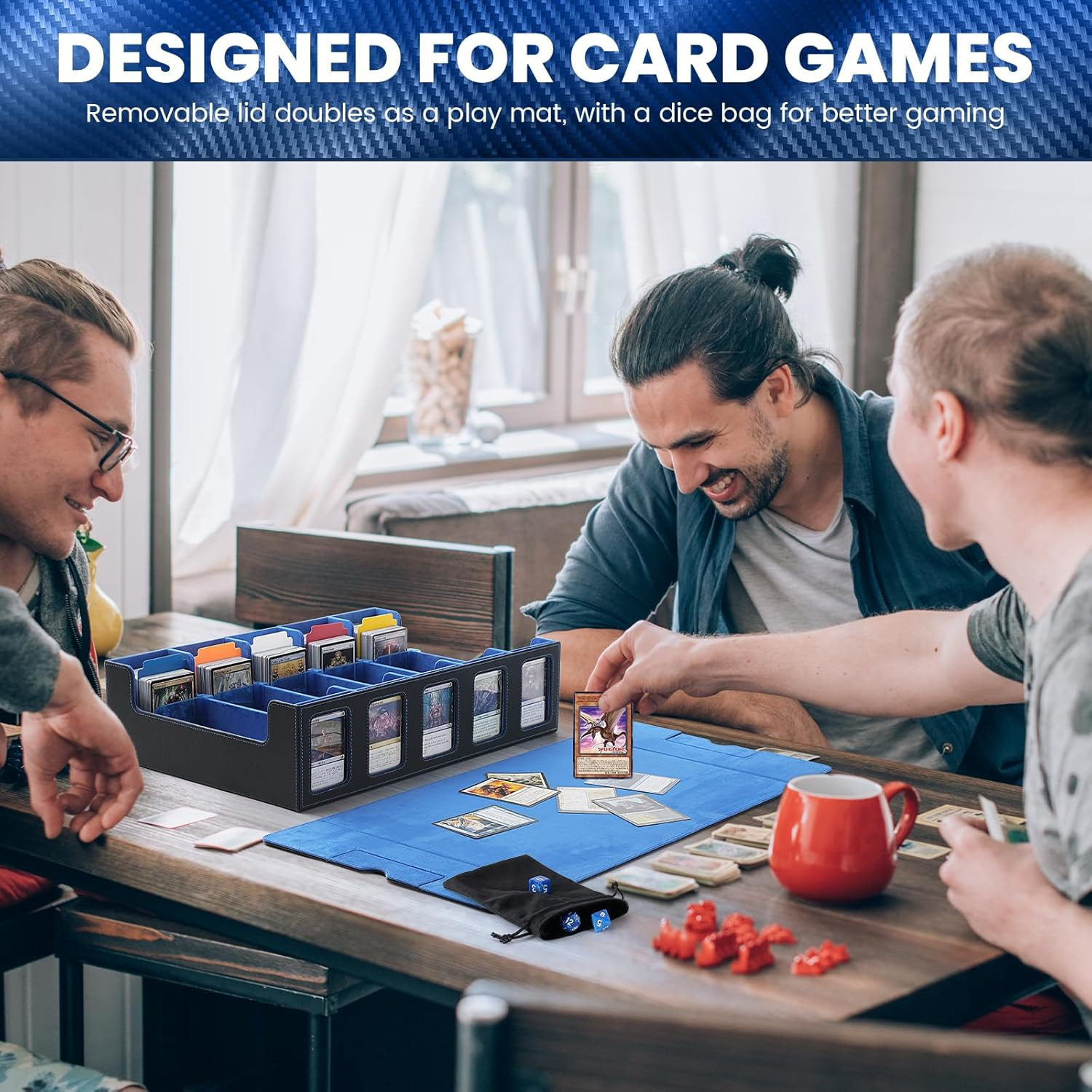 Trading Card Storage Box with Handle, 5-Row Portable Leather Game Case for 4000+