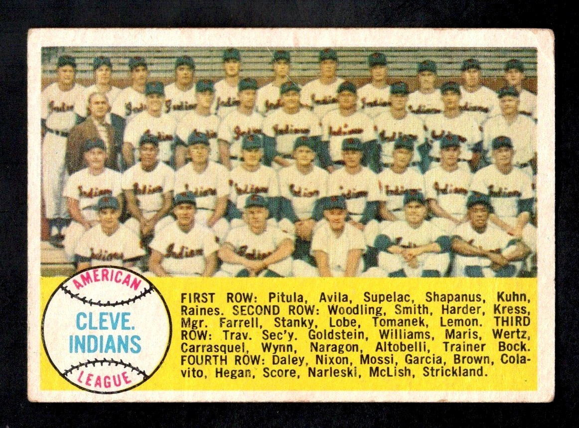 1958 Topps Baseball Card #158 Cleveland Indians Team TC Unmarked VG-EX+