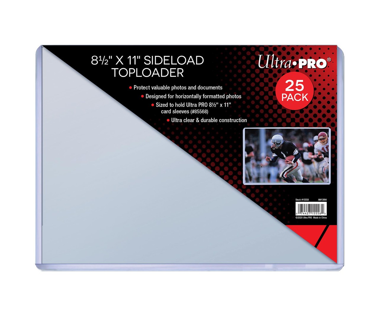 Ultra Pro Toploader -8-1/2×11 Side Load (25 per pack) clear, rigid PVC Toploader