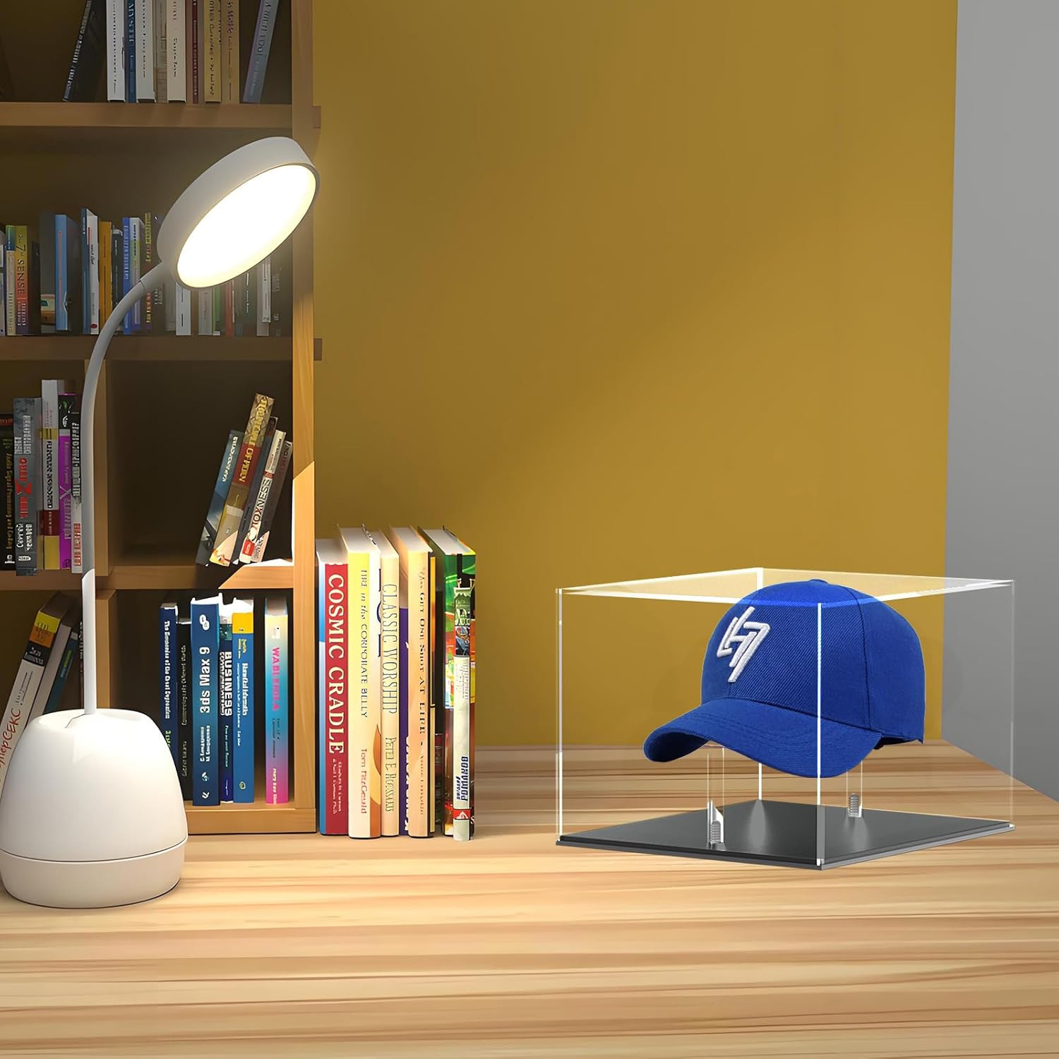 Acrylic Hat Display Case – Clear Baseball Football Cap Holder Stand with Dust Co