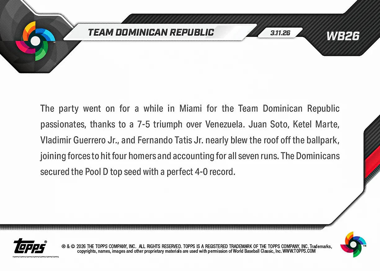 Team Dominican Republic – 2026 World Baseball Classic Topps NOW Card 26