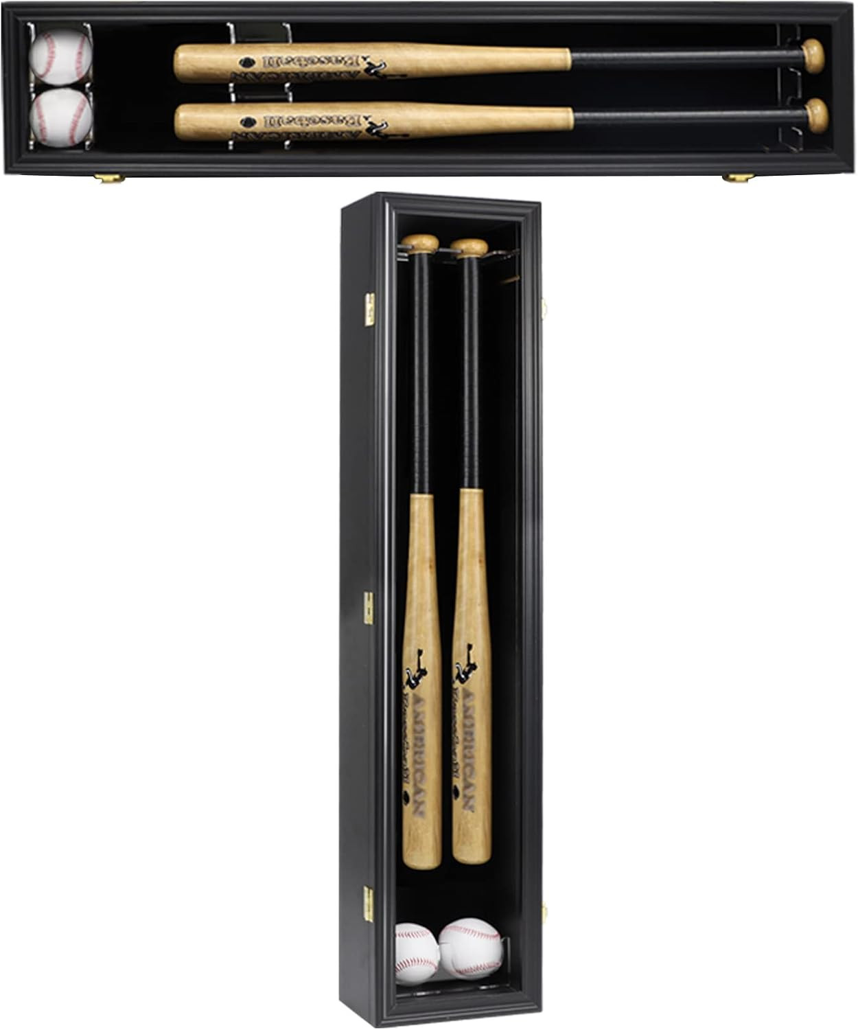 HOROW 2 Baseball Bat Display Case Wooden Frame with Acrylic Transparent Door