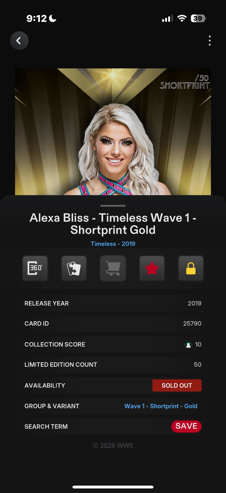 Alexa Bliss – 50cc Timeless Super Shortprint DIGITAL WWE Topps Slam DIGITAL