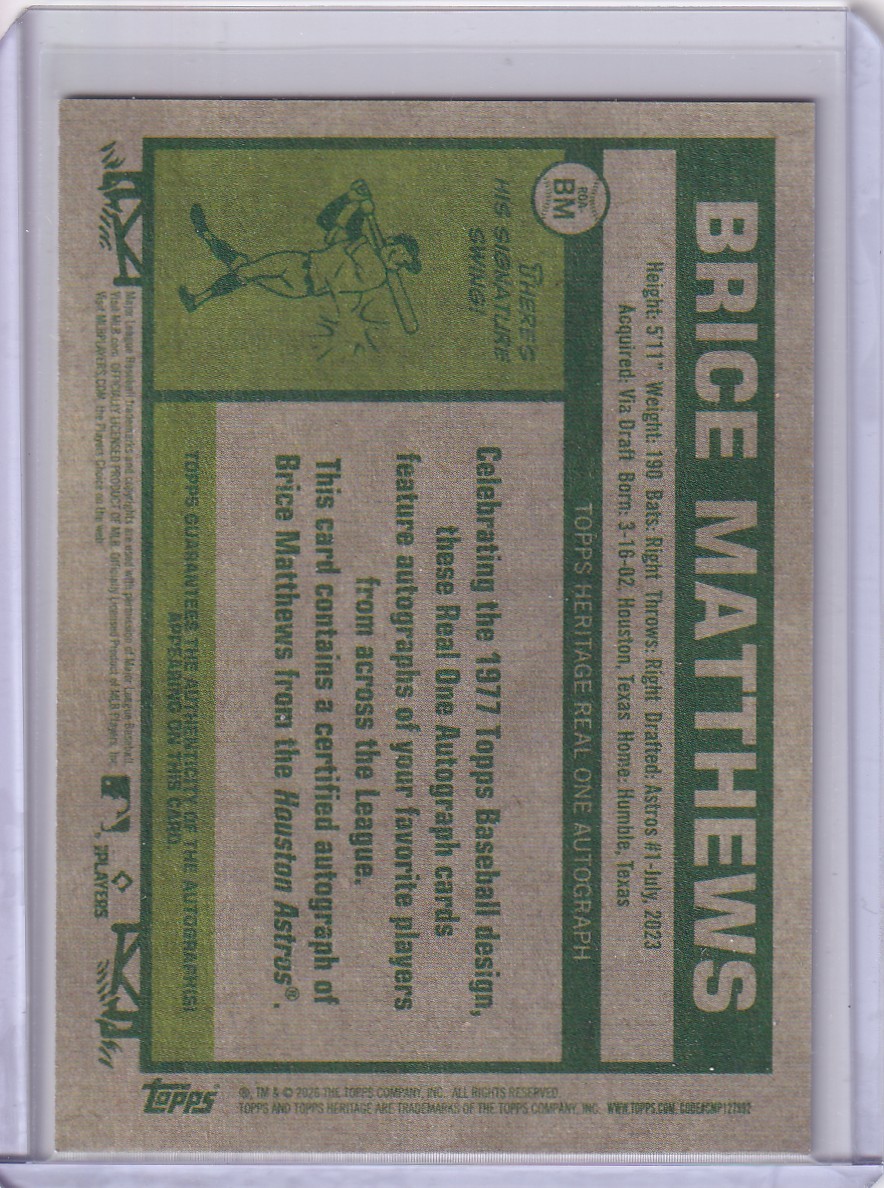 2026 Topps Heritage – Brice Matthews RC ROA-BM On Card Auto Houston Astros