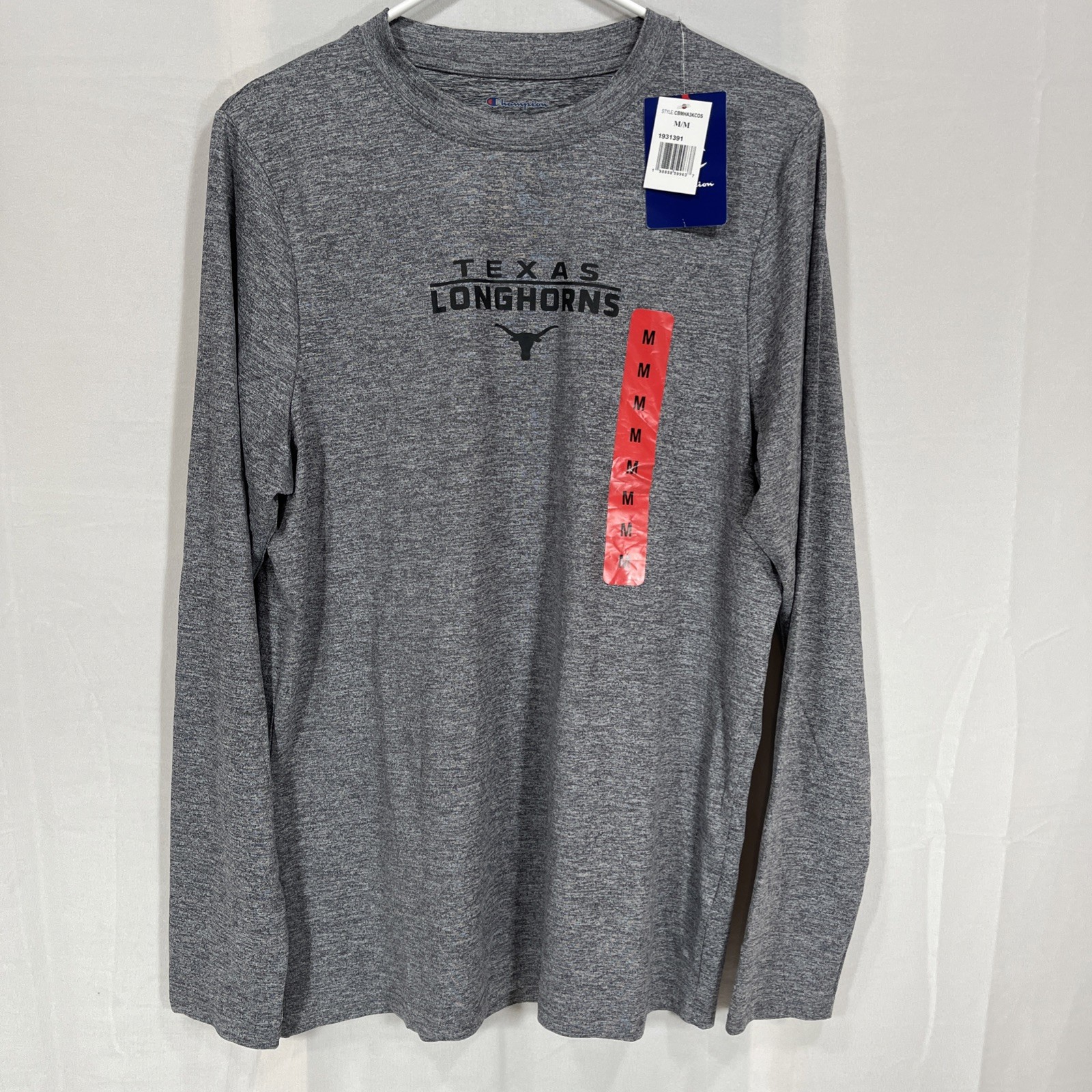 Champion Texas Longhorns Long Sleeve Shirt, Gray, Men’s Medium, Breathable, NEW