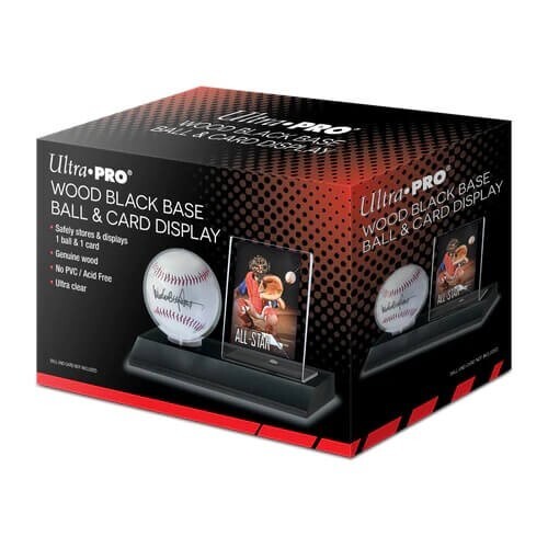 Ultra Pro Wood Base Ball & Card Holder BLACK WOOD Desktop Baseball Display Case