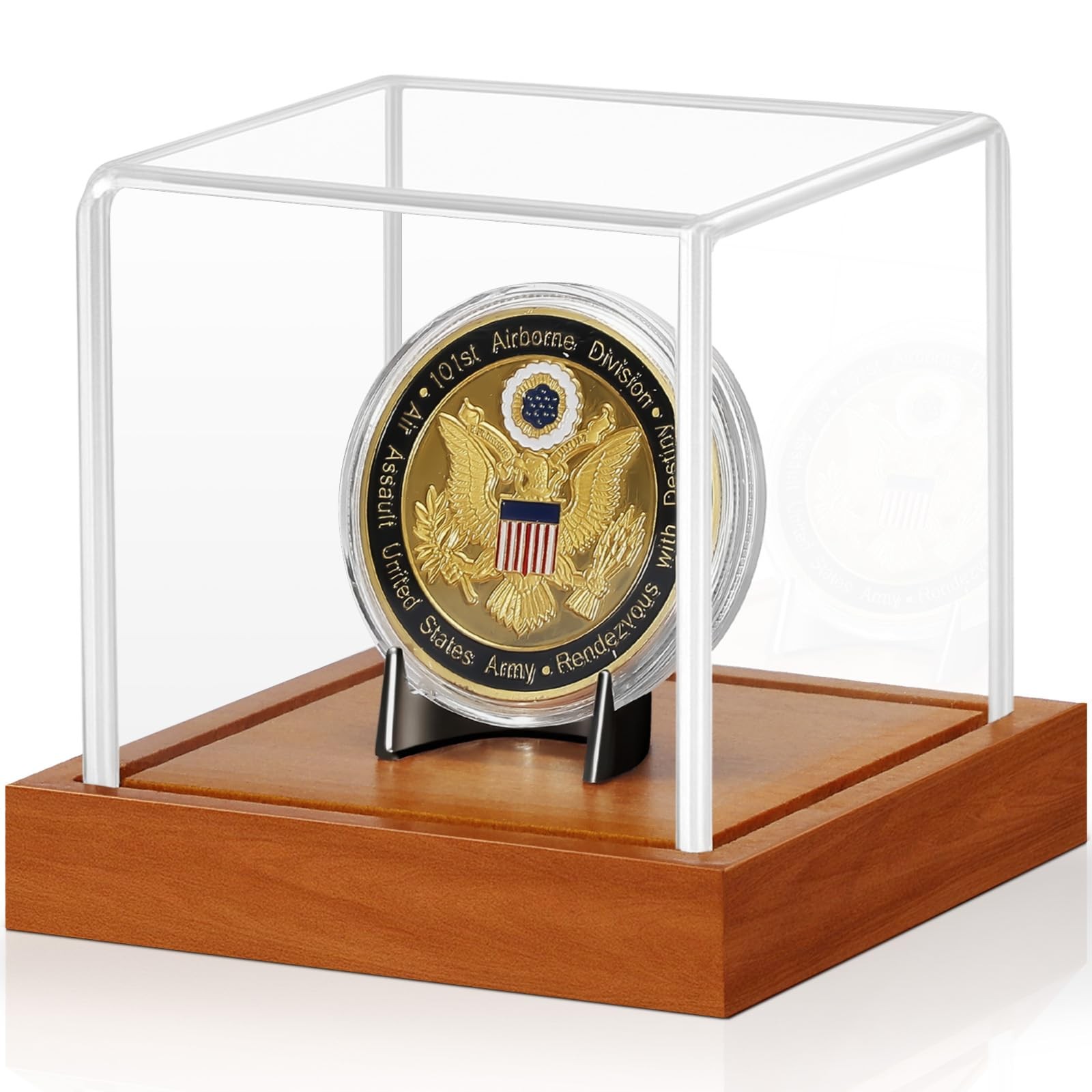 Coin Display Case, Clear Acrylic Showcase with Wood Base & Alloy Holder for S…