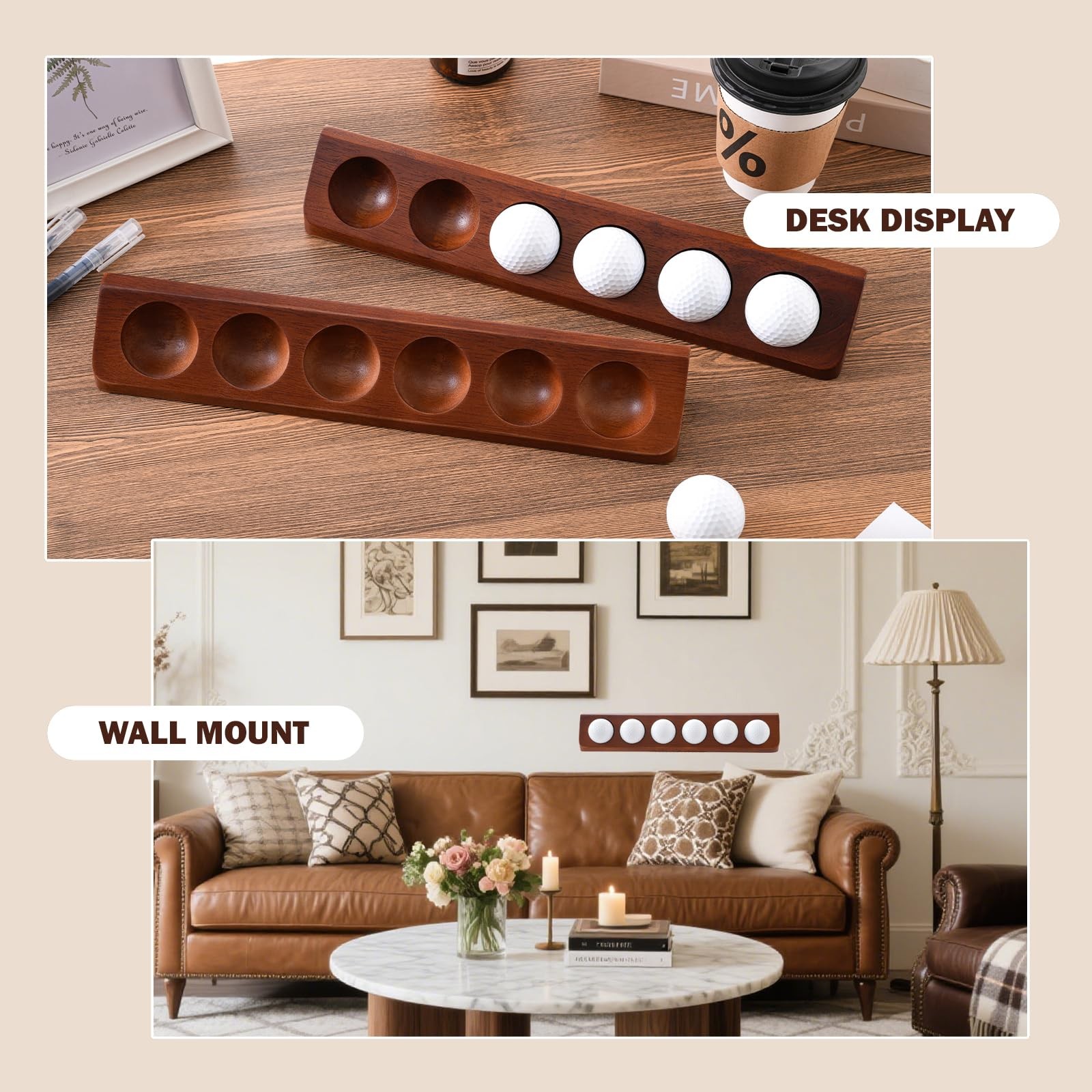 1 Pack Wooden Golf Ball Display Case Wall Mount Tabletop Installation PC
