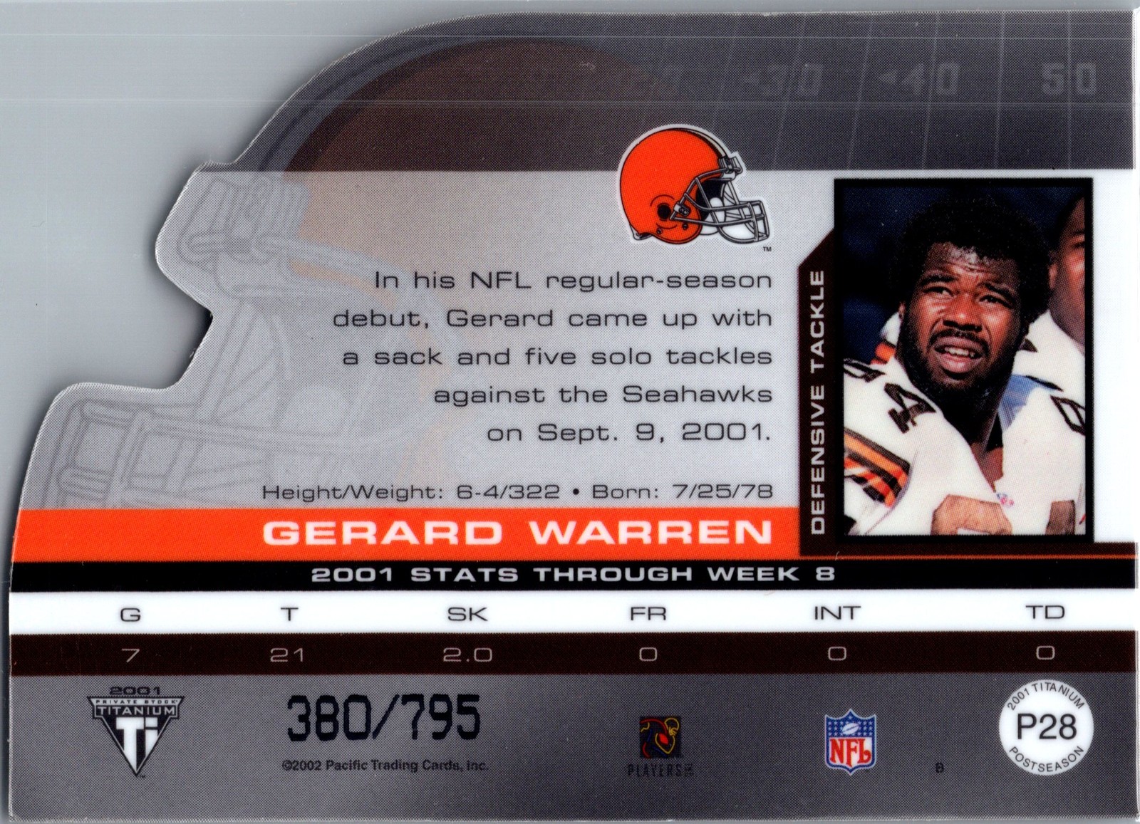 2001 Pacific Private Stock Titanium Postseason Edition #P28 Gerard Warren #/795