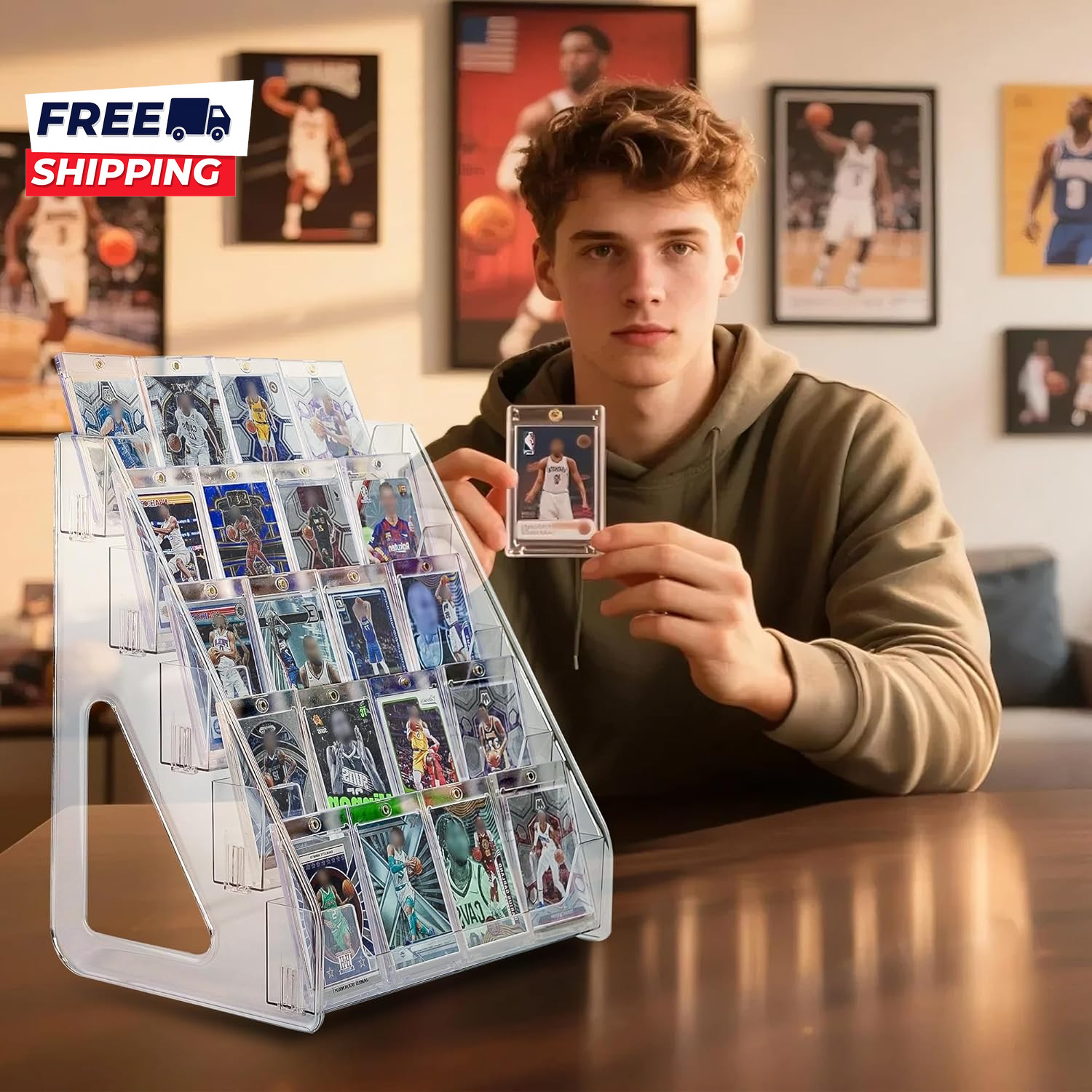 5-Tier Acrylic Trading Card Display Stand Large Capacity Graded Sports Card Disp
