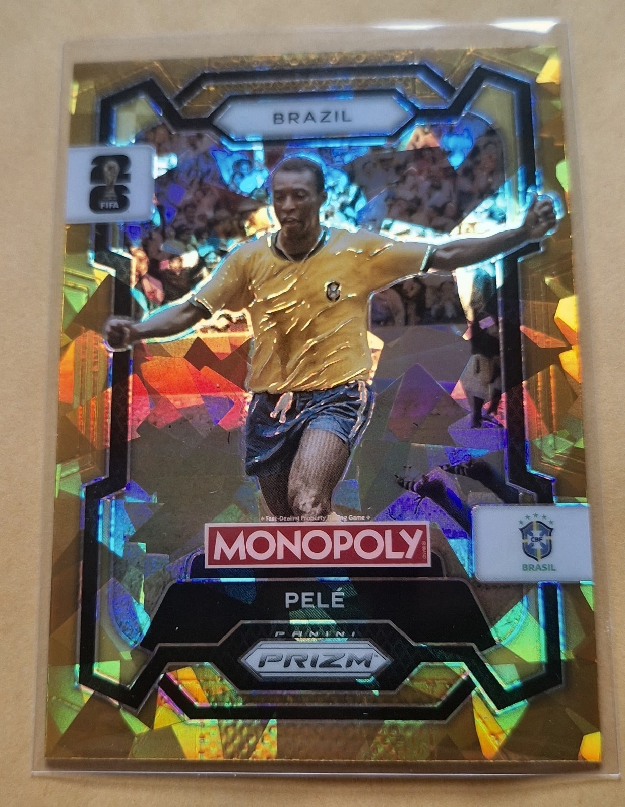 2026 Panini Prizm Monopoly FIFA World Cup Gold Cracked Ice Prizm PELE Brazil #16