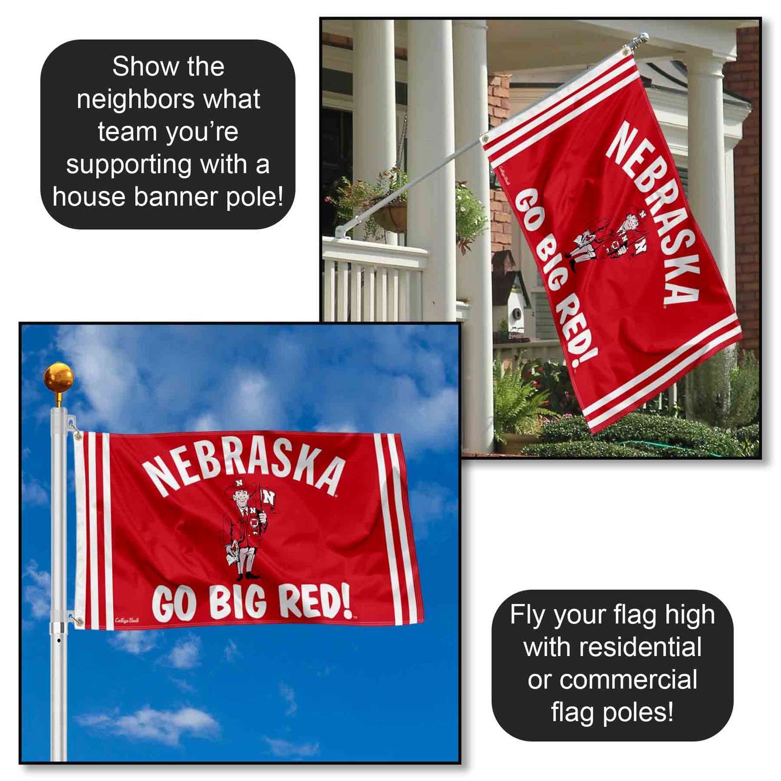 Nebraska Cornhuskers Vintage Retro Throwback Large Outdoor Flag