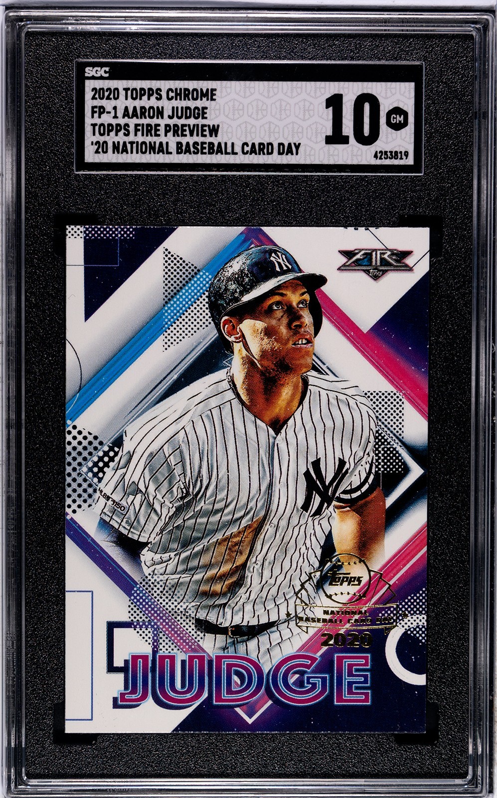 2020 Topps Chrome Topps Fire Preview FP-1 Aaron Judge SGC 10 GEM MINT