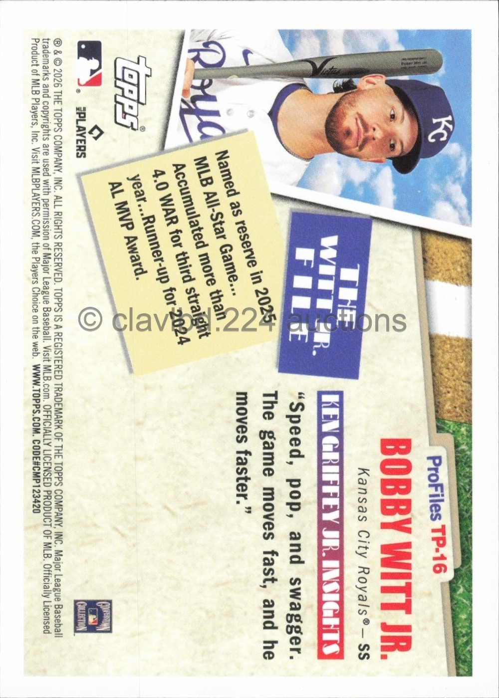 2026 TOPPS MLB – Bobby Witt Jr – Profiles by Ken Griffey Jr #TP-16 Royals