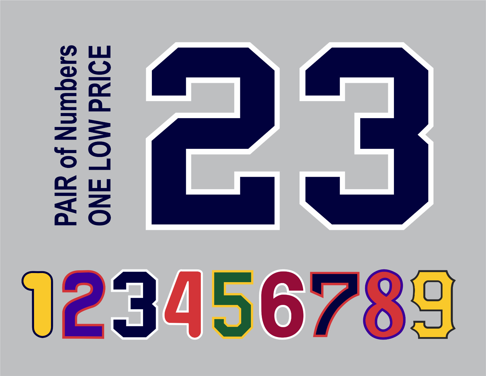 Tackle Twill Pro Cut Baseball Number Pair Team Uniform Jersey Patches Not Sewn