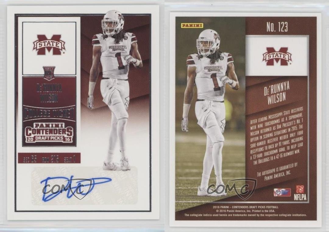 2016 Panini Contenders Draft Picks De’Runnya Wilson #123 Rookie Auto RC fm0