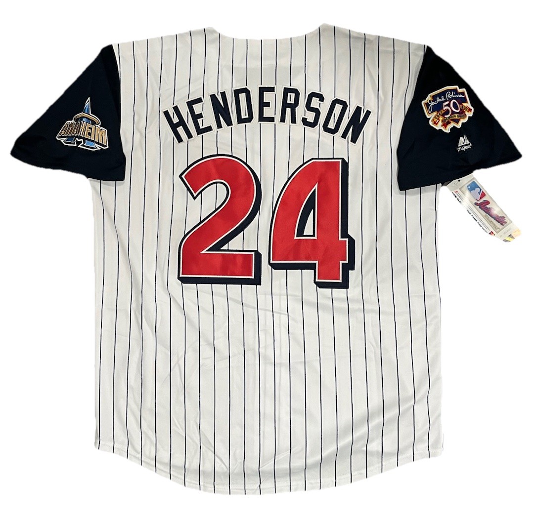 Rickey Henderson 1997 Anaheim Angels White Jersey w/ Jackie Patch Men’s Large