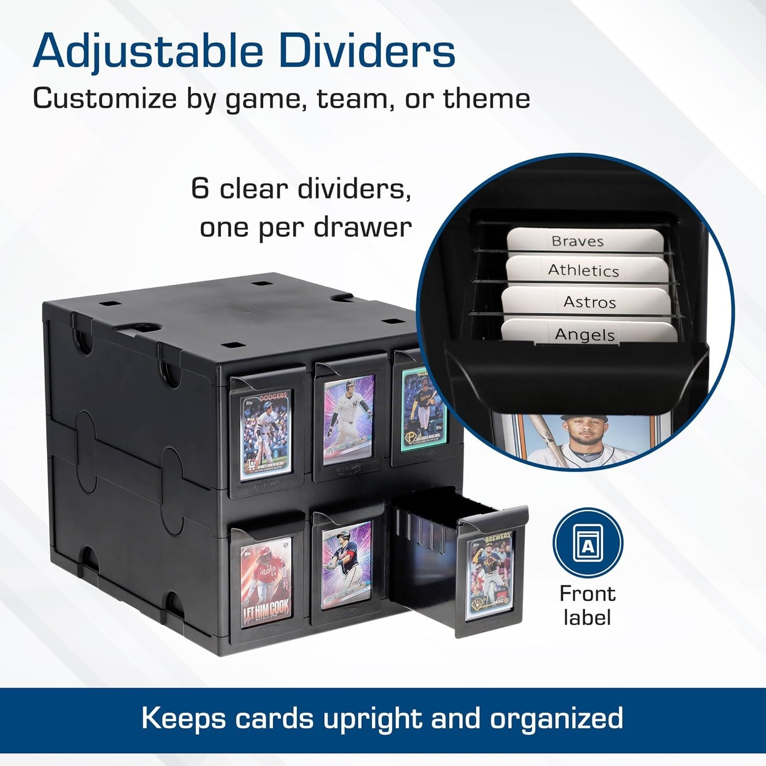 6 Drawer Card Catalog – Black | Stackable Trading Card Organizer Box | Holds …