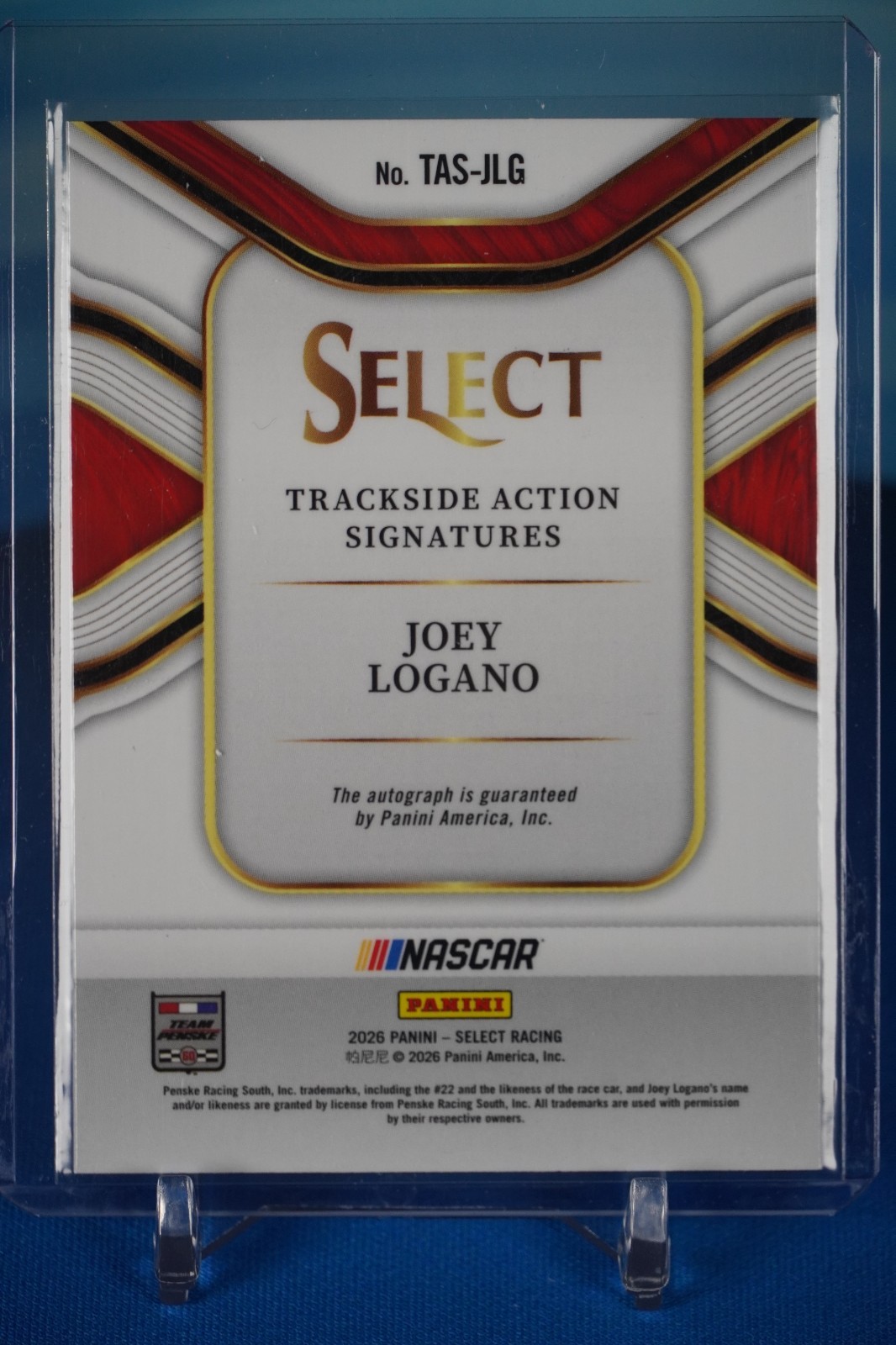 2026 Panini Select Racing- Trackside Action Sig Joey Logano #TAS-JLG SILVER