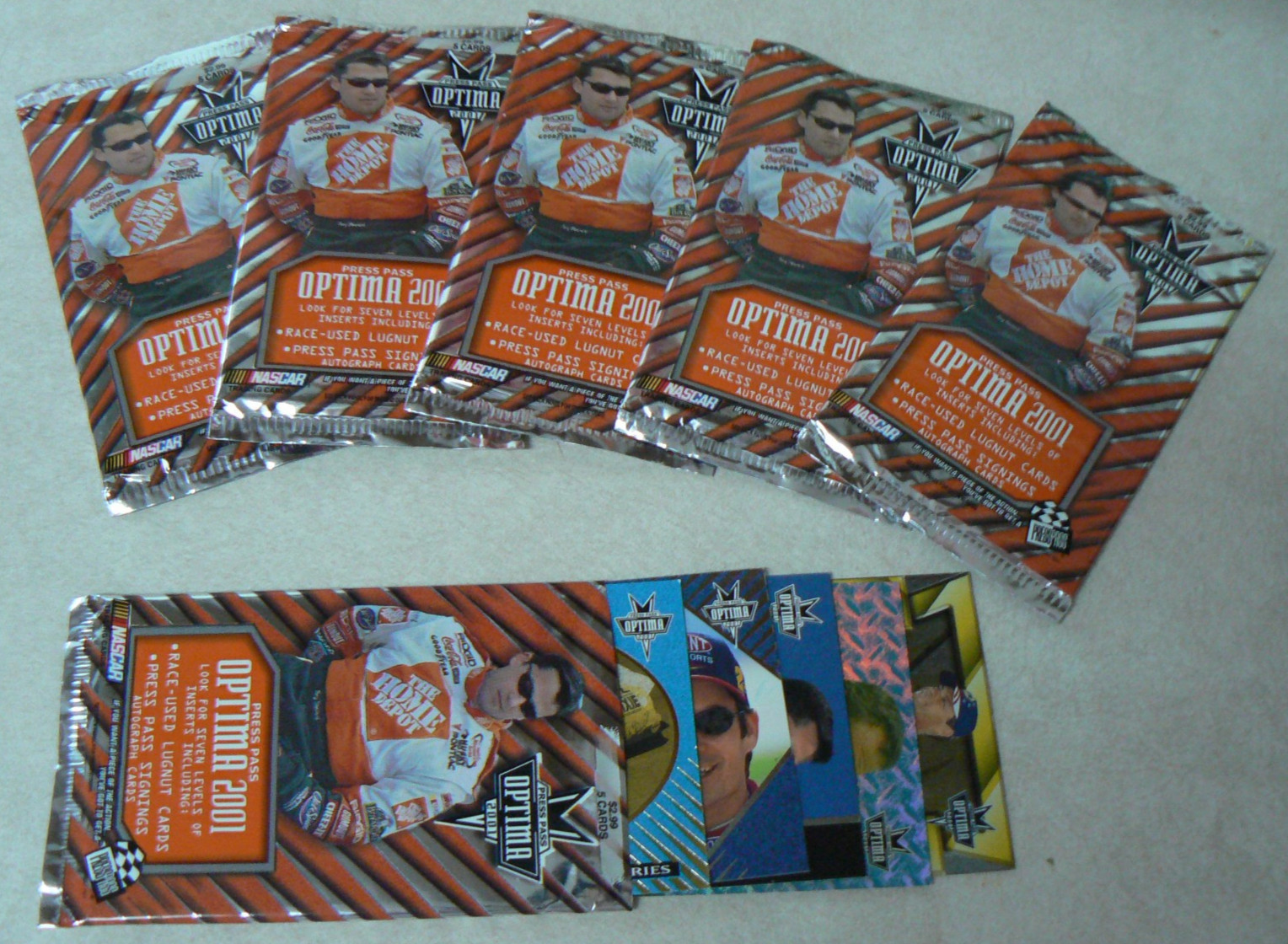 5 Pack 2001 Press Pass Optima Sealed NASCAR Racing cards Retail Edition +1 open