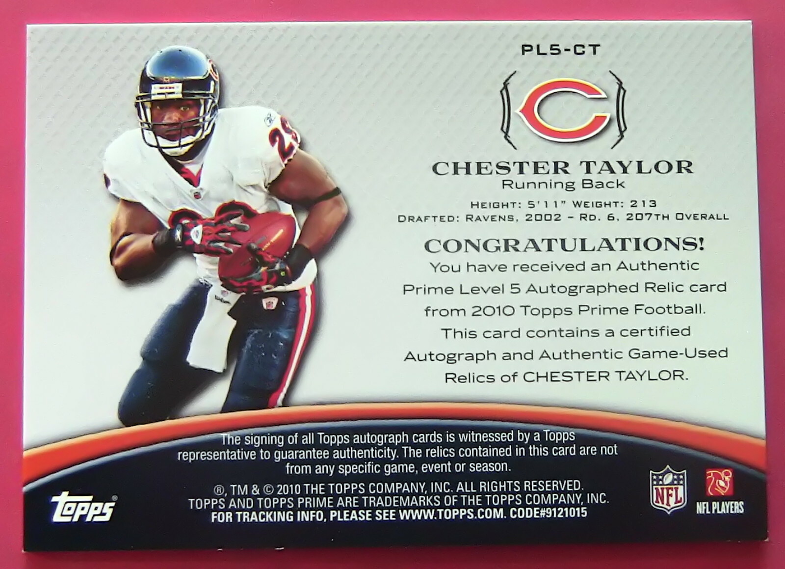 CHESTER TAYLOR, 2010 TOPPS PRIME LEVEL 5, AUTO, QUAD JERSEY/150, #PL5-CT