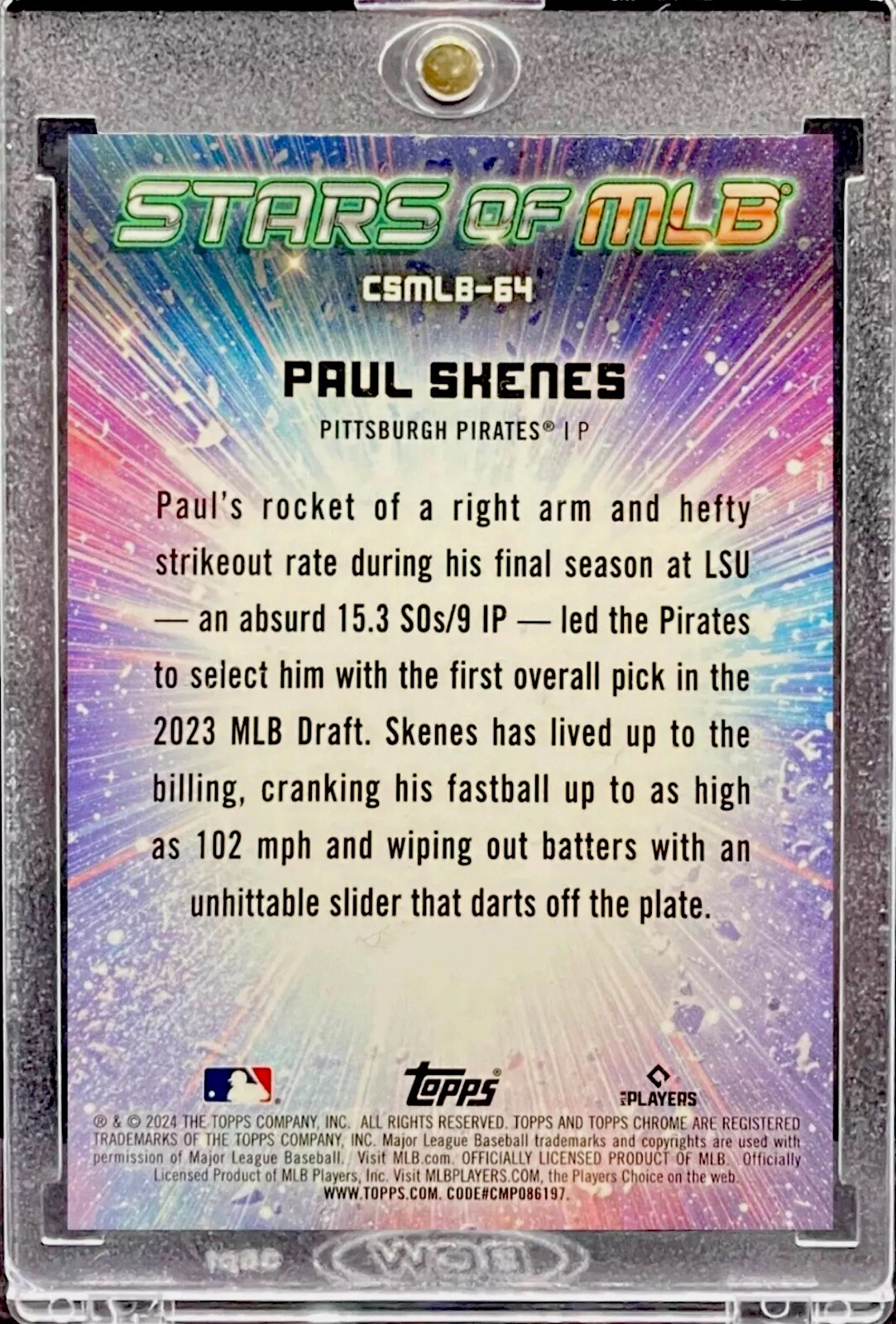 Paul Skenes RARE ROOKIE REFRACTOR TOPPS CHROME INVESTMENT CARD SSP PIRATES MINT