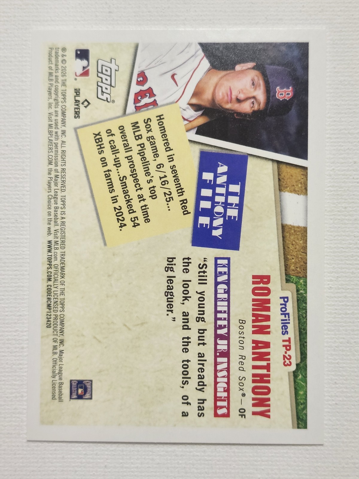 2026 Topps Series 1 – Topps Profiles Roman Anthony #TP-23 (RC)