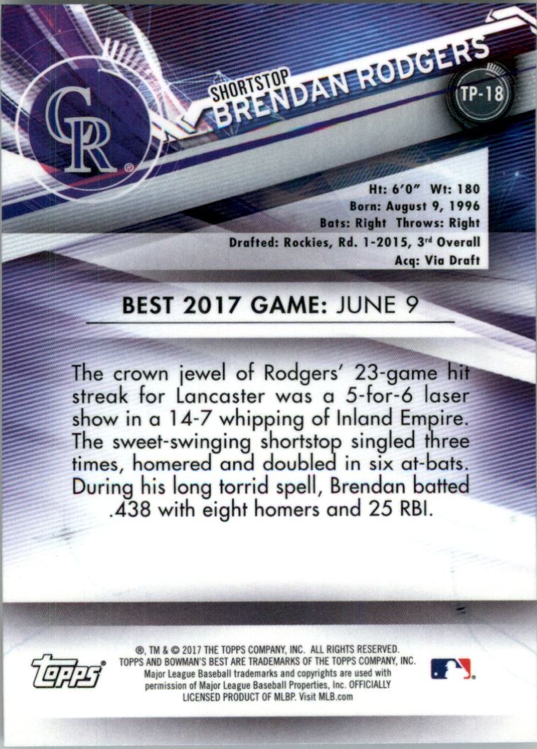 2017 Bowman’s Best Baseball Top Prospects #TP18 Brendan Rodgers