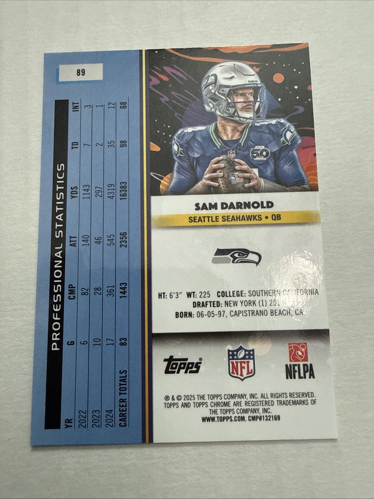 2025 Topps Chrome Cosmic Sam Darnold 89 Seattle Seahawks