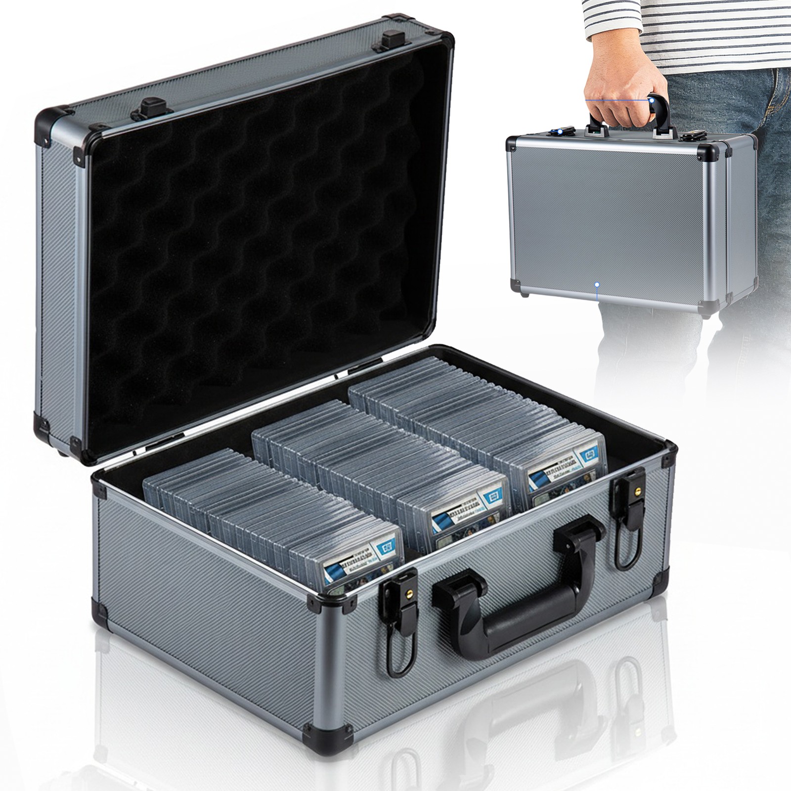 90+ PSA Graded Card Storage Box 3 Slots Sports Card Holder Case Key Lock