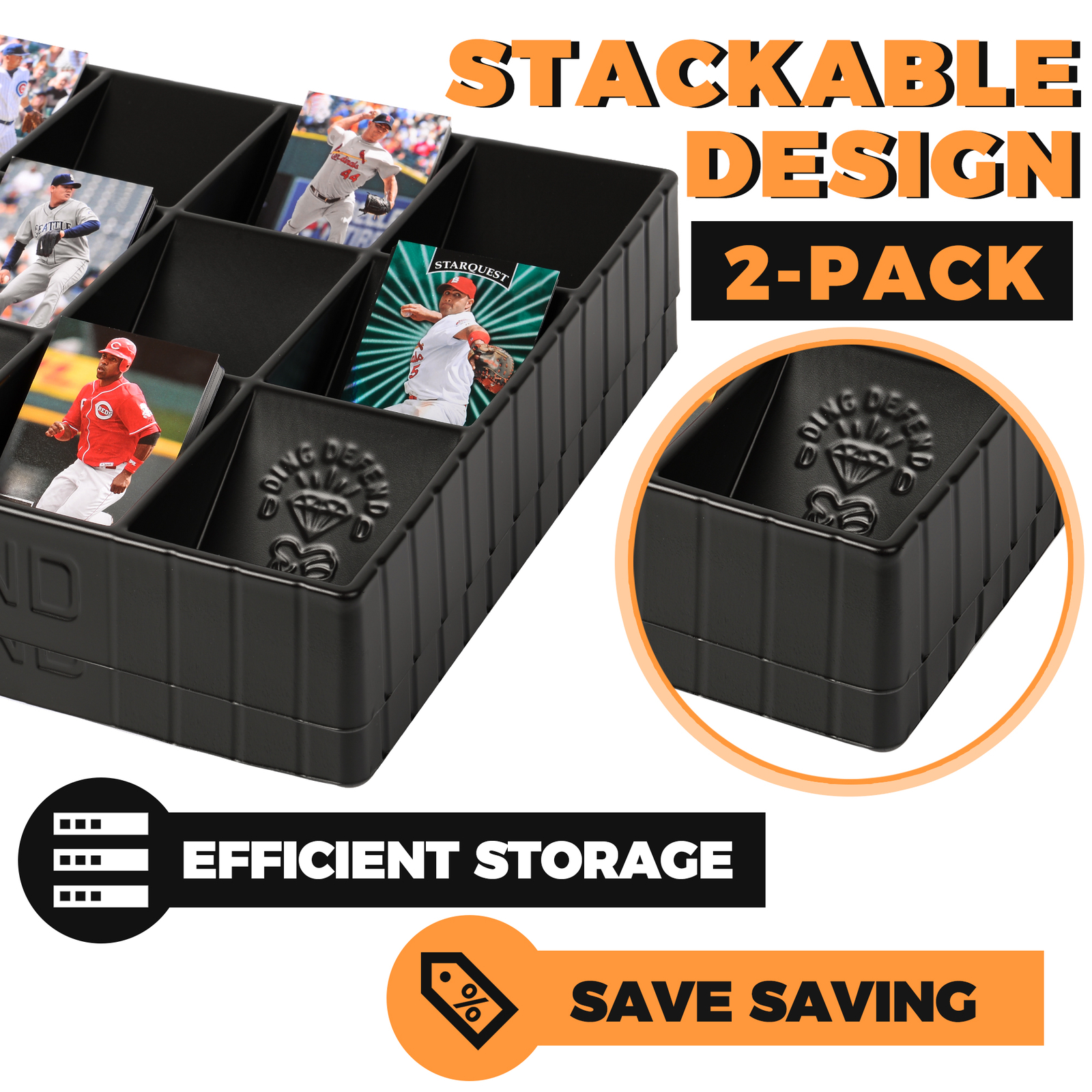 2 Pack Card Sorting Tray – Stackable Trading Card Organizer, 15-Compartment Tray
