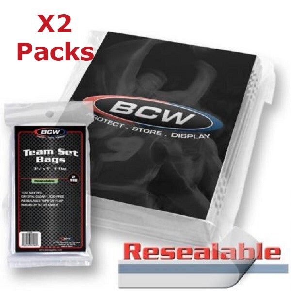 200 BCW Resealable Team Set Bags 3 3/8 x 5 Acid Free Archival Quality w/ 1″ Flap