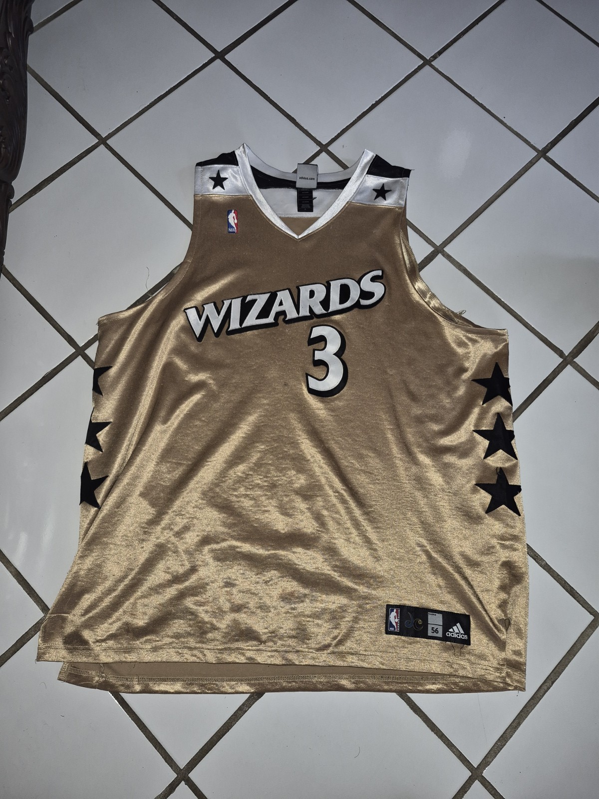 adidas Washington Wizards Caron Butler #3 NBA Jersey Men’s 56 Gold/Black/White