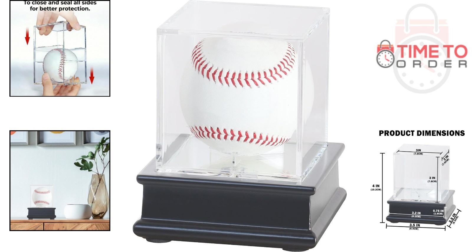 Wooden Baseball Display Case High Protection UV Acrylic Signed Ball Stand