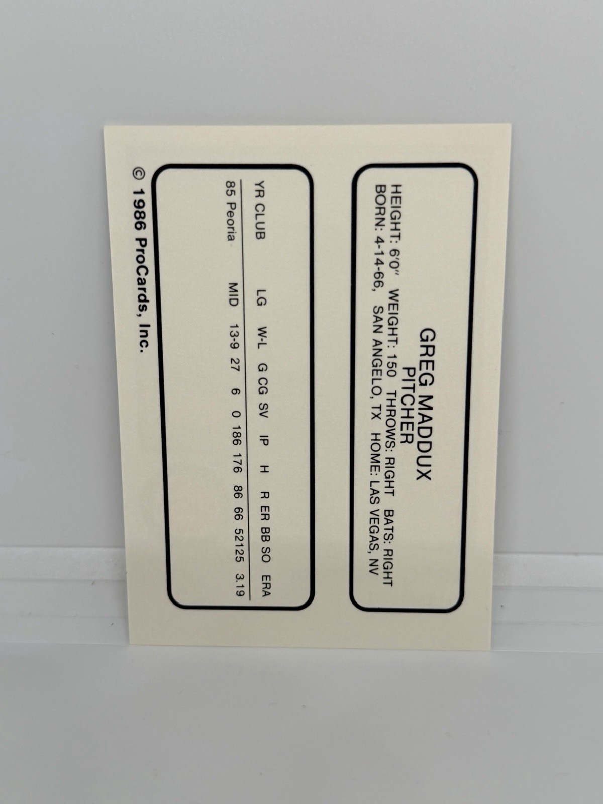 GREG MADDUX 1986 ProCards Prospect Pittsfield Cubs #14