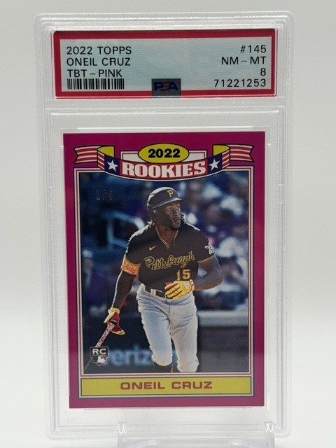 2022 Topps ONEIL CRUZ Rookie TBT Pink /5 (Glossy 1991 Throwback) #145 – PSA 8