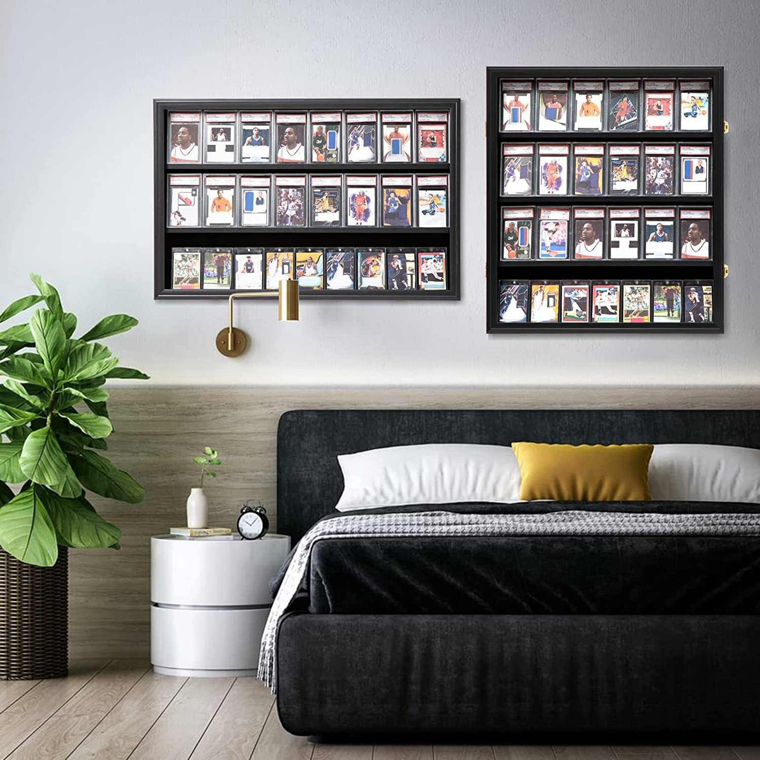 Baseball Card Display Case 24 Graded Sport Card Display Case Wall Mount with Cle