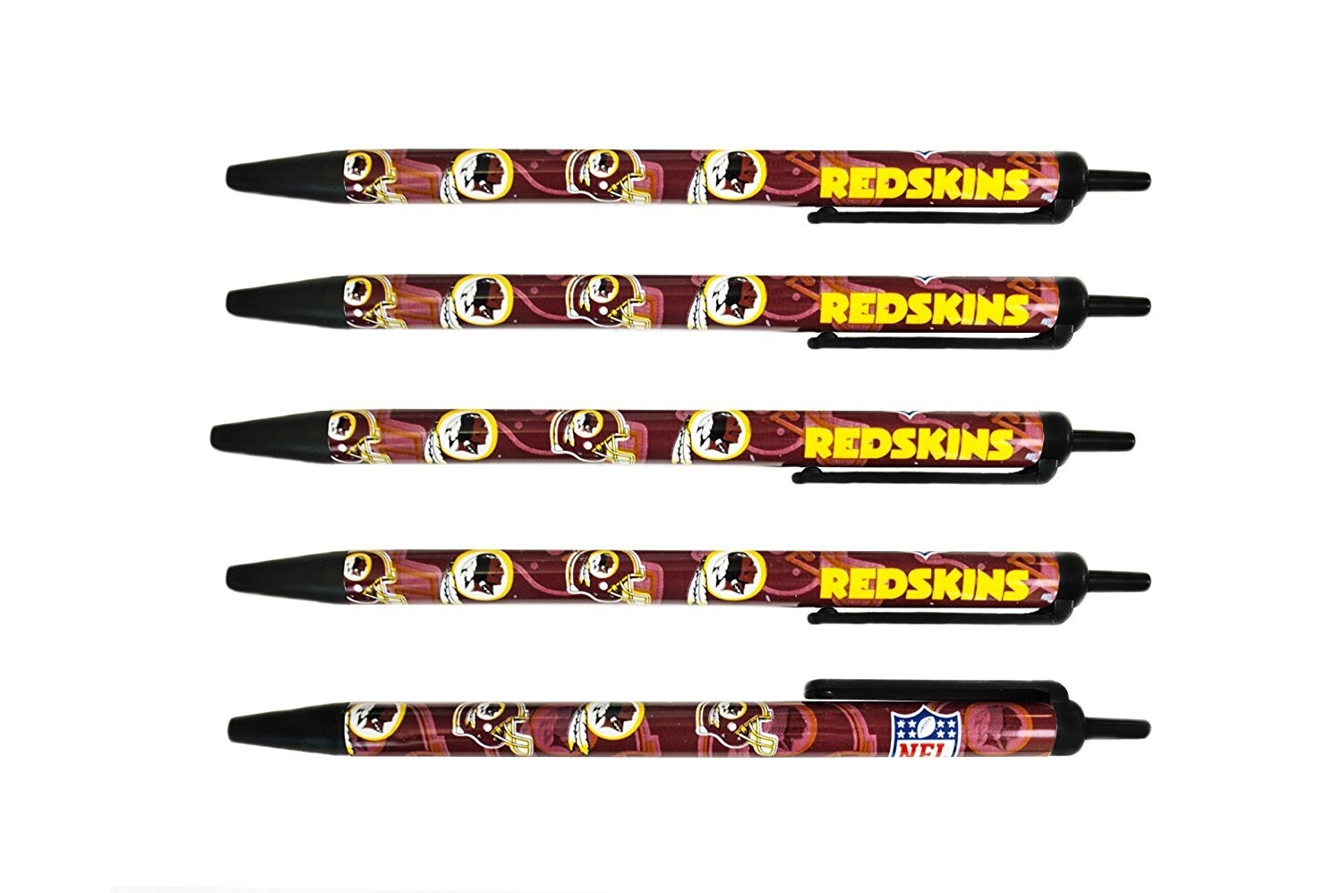 Washington Redskins Click Pens 5 Pack [NEW] NFL Pen Pencil Marker Write School