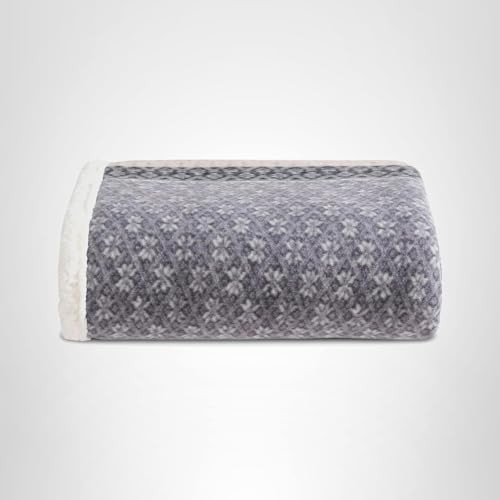 Eddie Bauer – Throw Blanket, Brushed Fleece & 50″ x 70″, Fair Isle Dark Steel