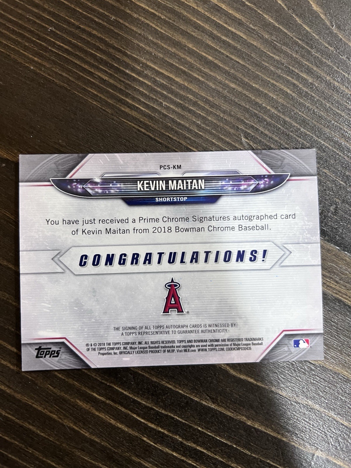 Kevin Maitan 2018 Bowman Chrome Baseball Prime Chrome Signatures /50 #PCS-KM