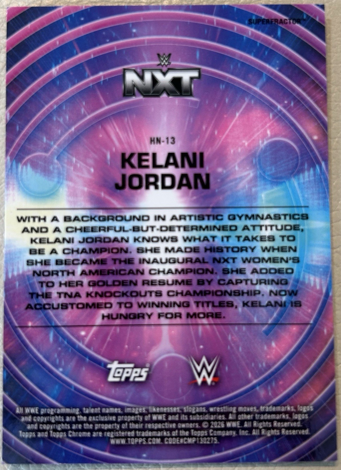 2026 Topps Cosmic Chrome WWE Hypernova SuperFractor 1/1 Kelani Jordan HN-13!