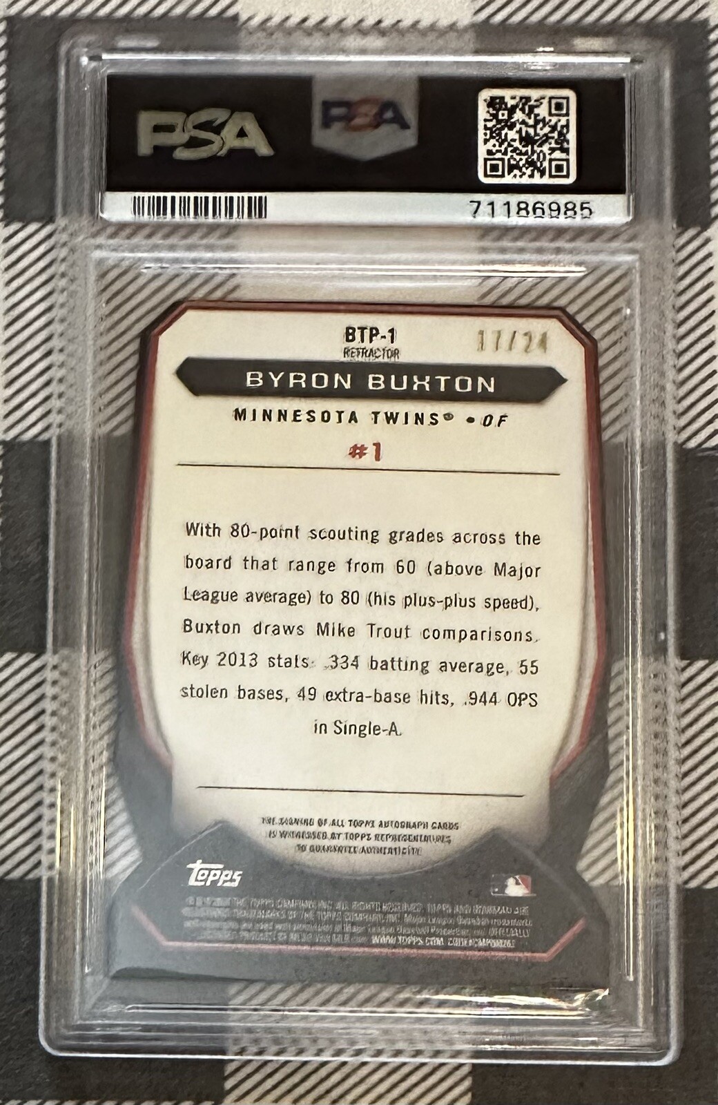 2014 Bowman Chrome Byron Buxton /24 Top 100 Die Cut X-Fractor Autograph #BTP-1