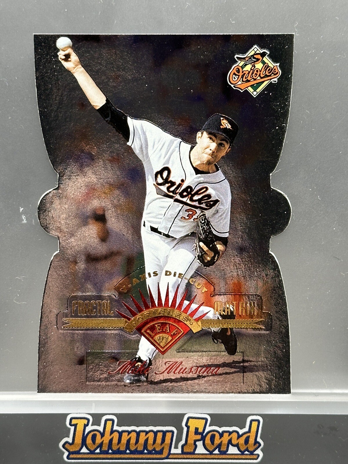 1997 Leaf Fractal Matrix Mike Mussina Y-Axis Die Cut #146 Baltimore Orioles