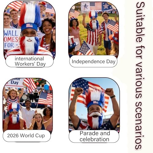 World Cup 2026 Crazy Hat & Beard & Temporary Tattoos(5pcs) for Fan Makeup,Team