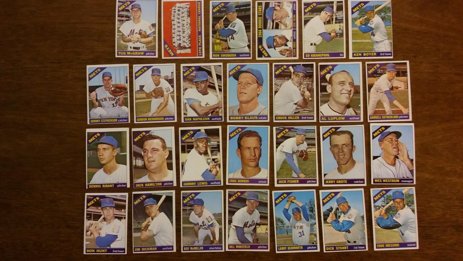 NEW YORK METS 1966 TOPPS TEAM SET (27) SERIES 1-6 TUG MCGRAW, EX/EX+/EXM