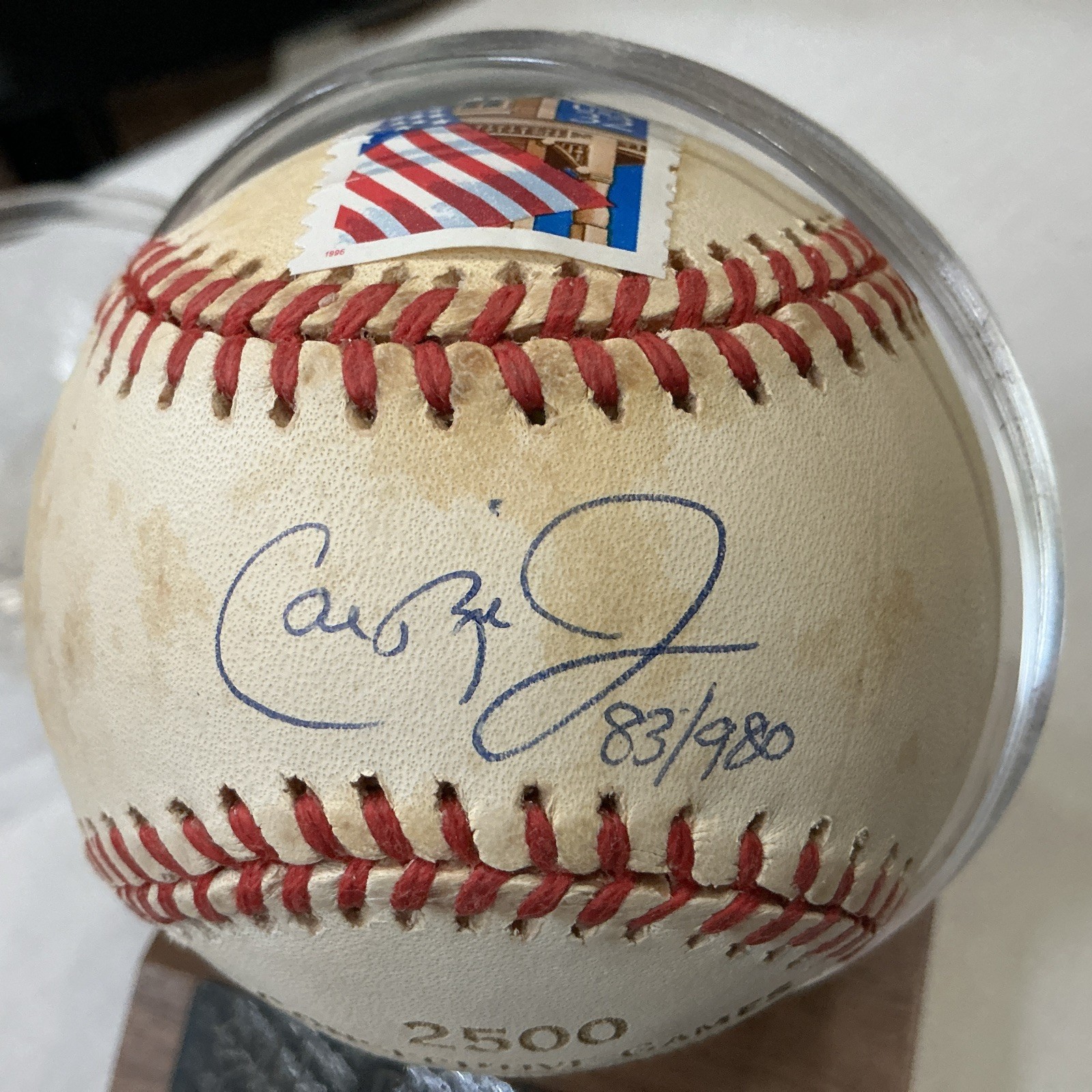 Cal Ripken Jr. 2500 Consecutive Games Autographed Baseball 83/980 Stamp Post