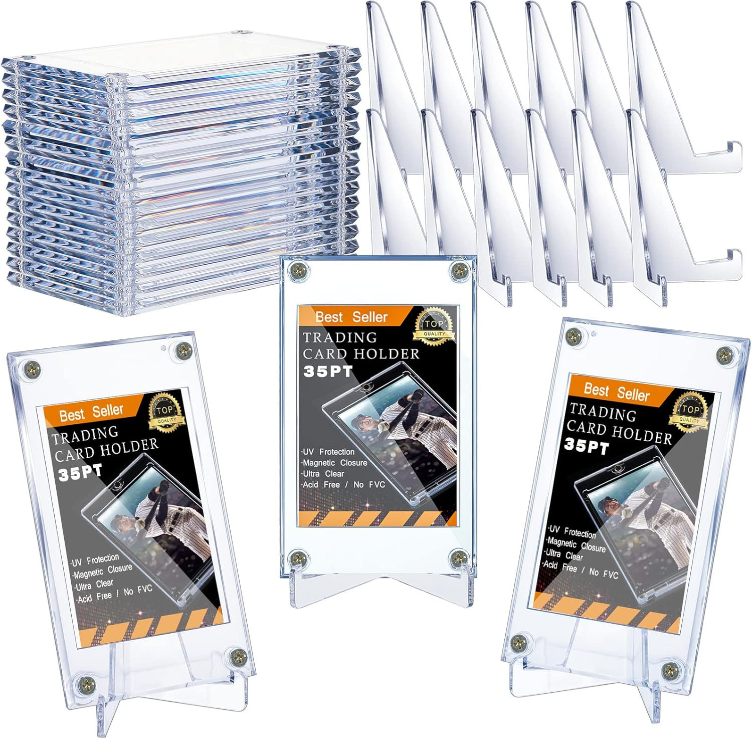 30 Pcs Screw Trading Card Protector with Display Stands Acrylic 35 PT Baseball C