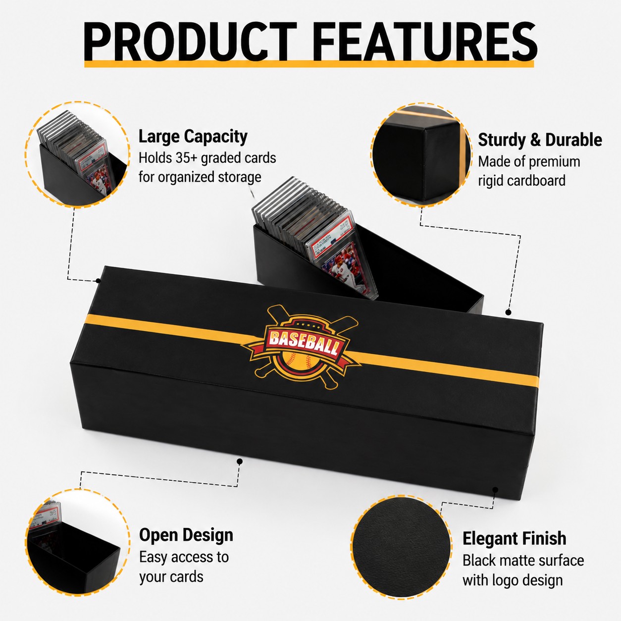 New Graded Card Storage Holder Container – Black Box Holds 50-55 Graded Cards US