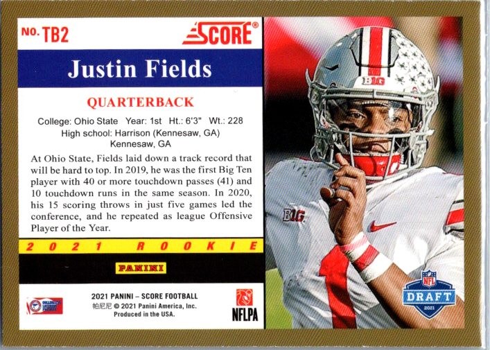 2021 Score #TB2 Justin Fields 1991 Throwback