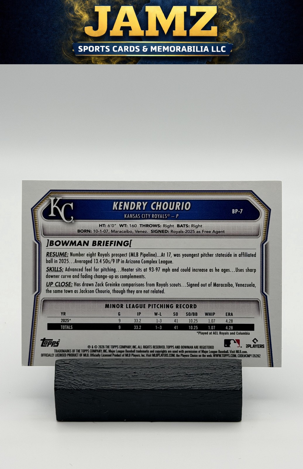 2026 Bowman #BP-7 Kendry Chourio Prospects Sky Blue #/499